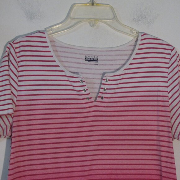 * 3/$15 Basic Editions Pink Blouse Medium Stripes Striped Burnout FINAL Price - Picture 2 of 3